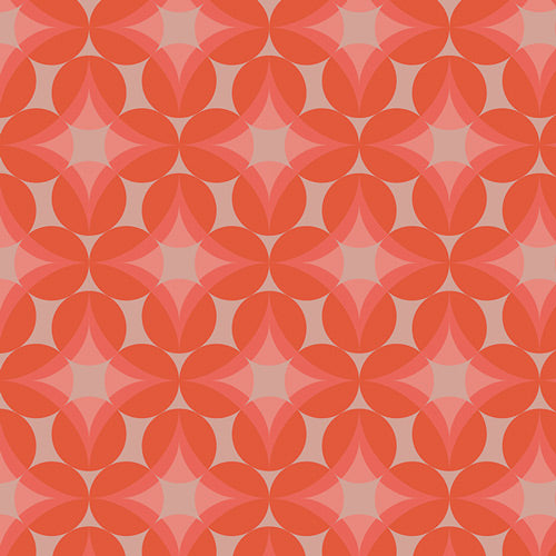 Pattern of red and pink geometric shapes on a beige background