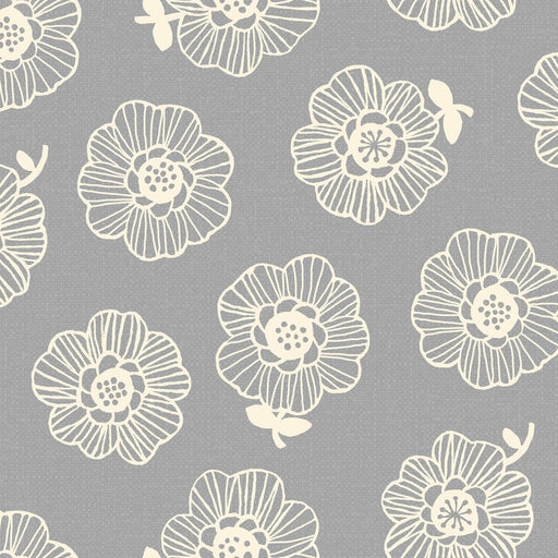 Cosmo Cotton Oxford - Nordic - Flower Sketch on Grey