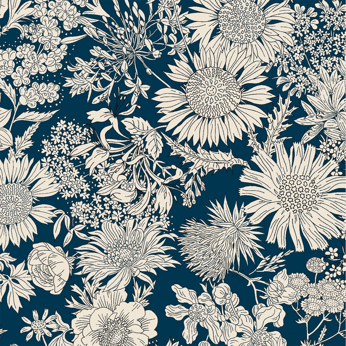 Cosmo Botanist Cotton Lawn - Larger Floral Print in Nightshade — Fabric ...