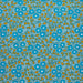 Patterned fabric with blue flowers and orange leaves on a blue background