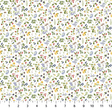 Floral pattern fabric with small flowers on a white background