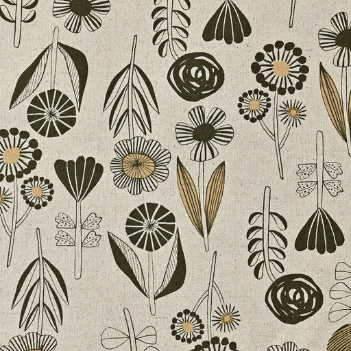Bloom by Bookhou, Cotton/Linen Lightweight Canvas - Flower in Olive on Natural