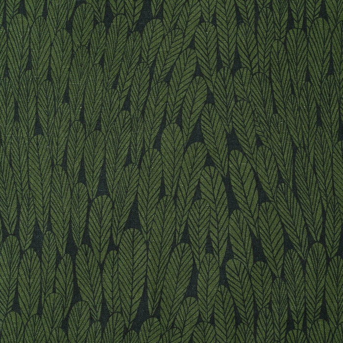 Bloom by Bookhou, Cotton/Linen Lightweight Canvas - Leaf in Green on Black