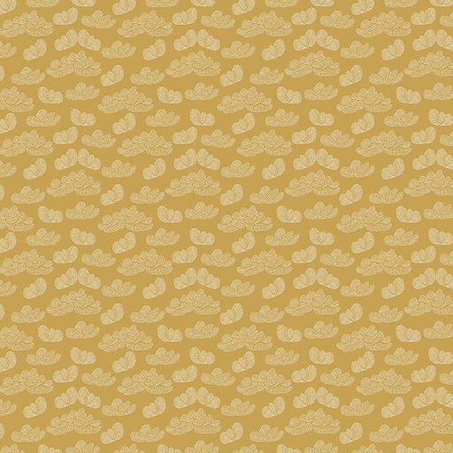 Gold background fabrics with illustrated white clouds.