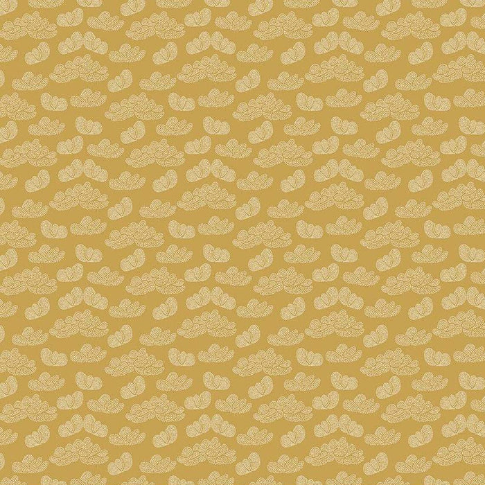 Gold background fabrics with illustrated white clouds.