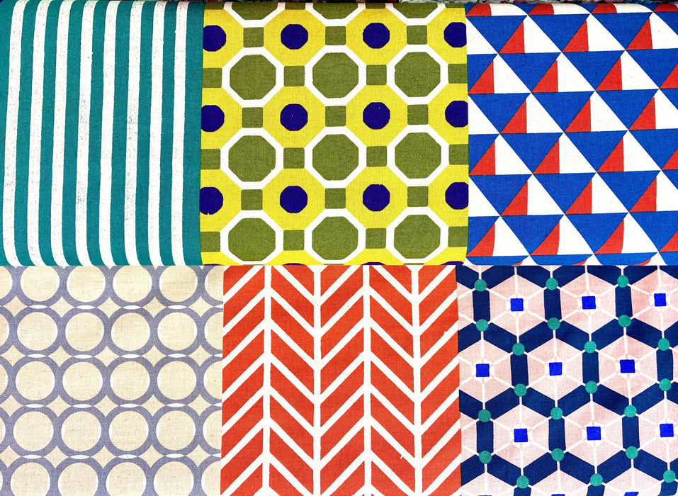 Kokka Cotton/Linen Canvas - Repe by Echino - C -Green/Orange/Peach