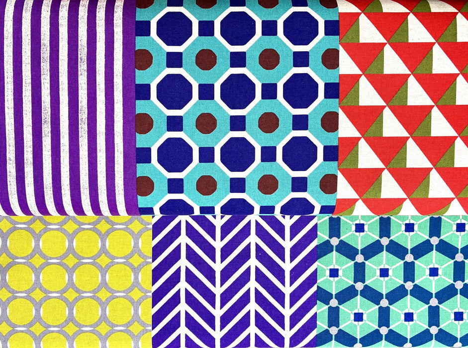 Kokka Cotton/Linen Canvas - Repe by Echino - A - Purple Teal and Jade
