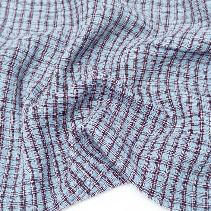 Organic Cotton Double Gauze Plaid - Lennon in Chambray & Raisin