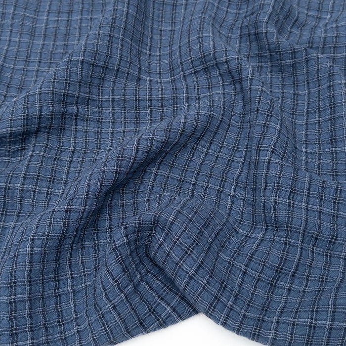 Organic Cotton Double Gauze Plaid - Lennon in Denim