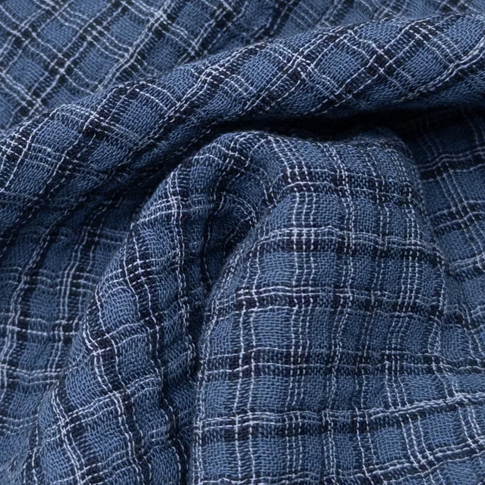 Organic Cotton Double Gauze Plaid - Lennon in Denim