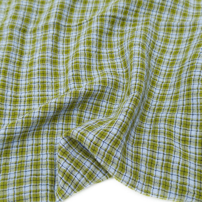 Organic Cotton Double Gauze Plaid - Lennon in Chambray & Pesto