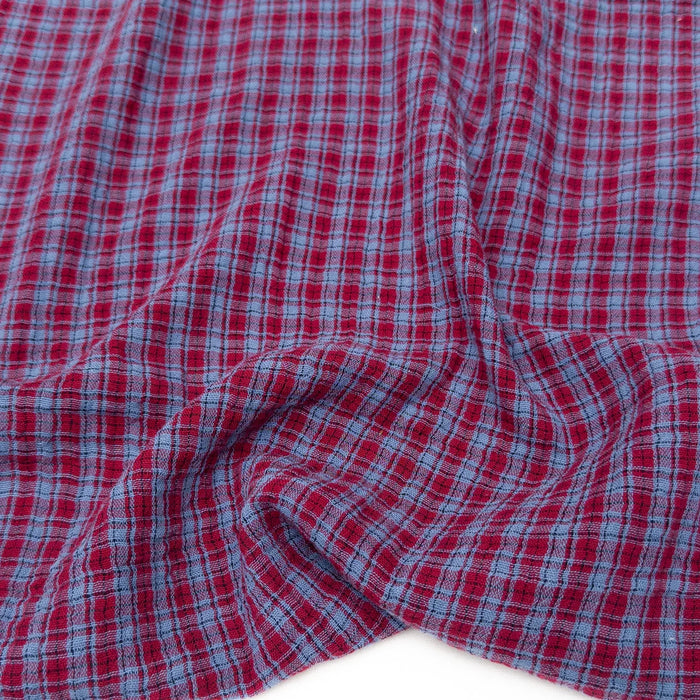 Organic Cotton Double Gauze Plaid - Lennon in Pond & Brick