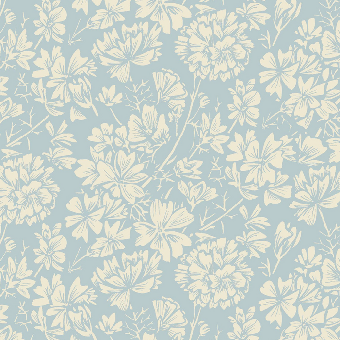 Susie Hetherington for Maywood Studio - Cottage Flowers - Mallow in Blue/Cream