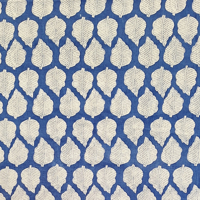 Indian Cotton 2026 - "Modern" Screen Printed Cotton Cambric - Leaf Motif on Cobalt Blue