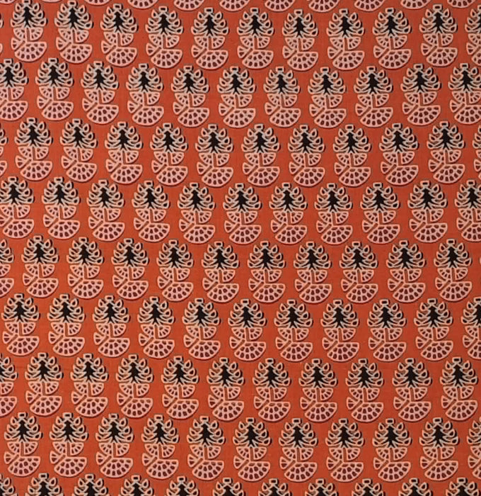 Indian Cotton 2026 - "Modern" Screen Printed Cotton Cambric - Traditional Mogul Motif on Rust 
