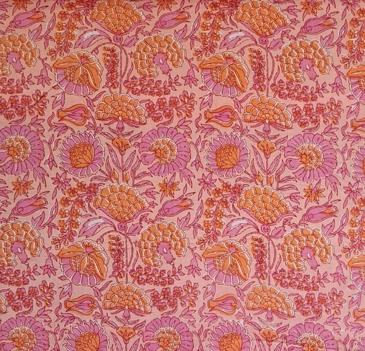 Indian Cotton 2026 - "Modern" Screen Printed Cotton Cambric - Mixed Floral in Pink and Orange