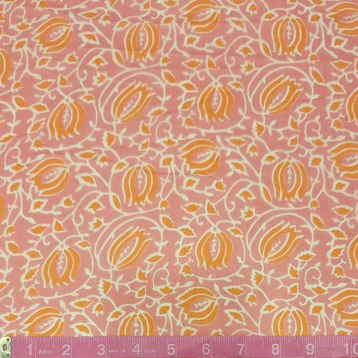 Indian Cotton 2025 - Jaipur Screen Printed Organic Cotton Lawn- Pink Floral