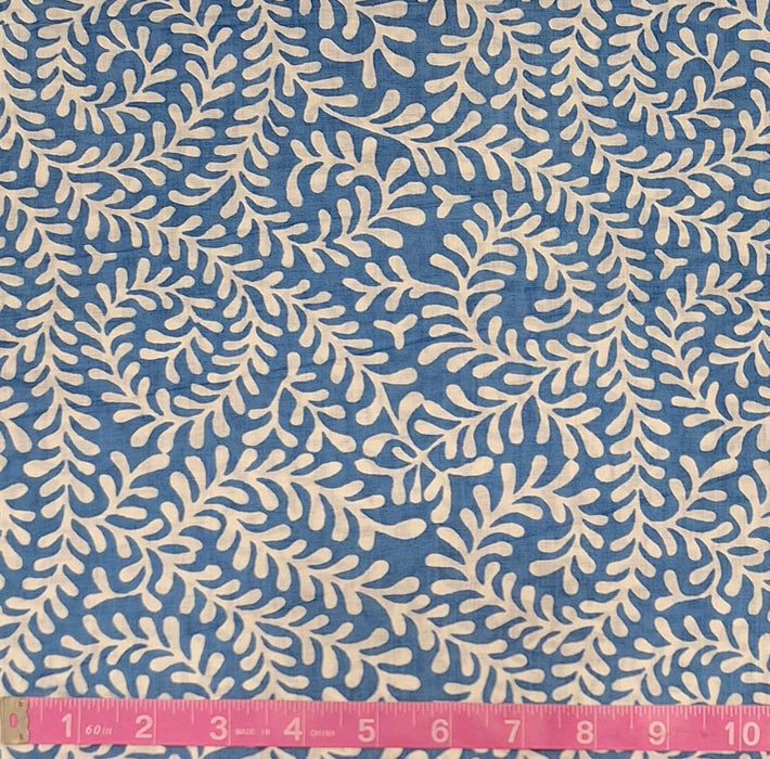 Indian Cotton 2025 - Jaipur Screen Printed Organic Cotton Lawn - White Vine on Blue