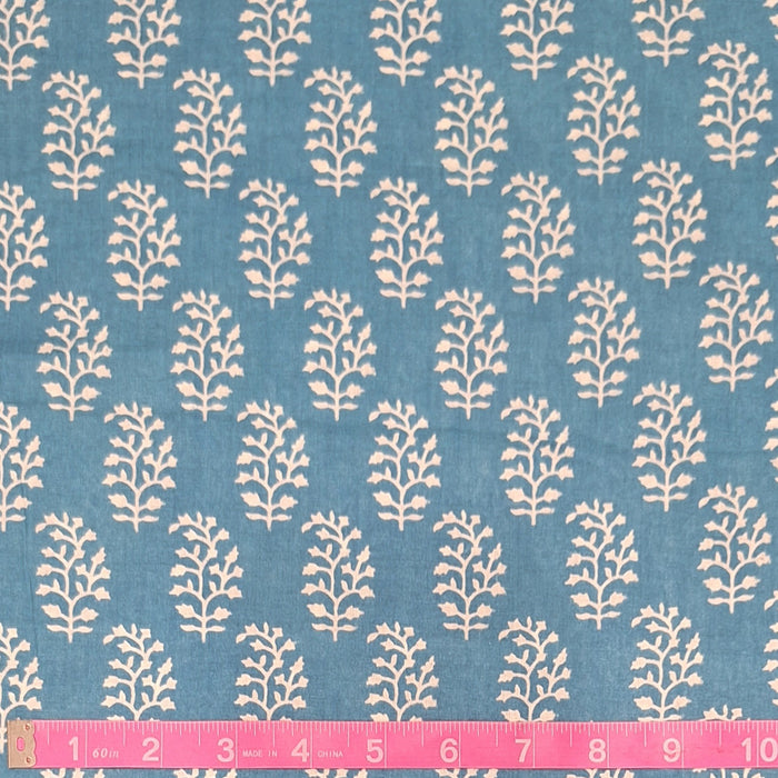 Indian Cotton 2025 - Jaipur Screen Printed Organic Cotton Lawn - White motif on Turquoise