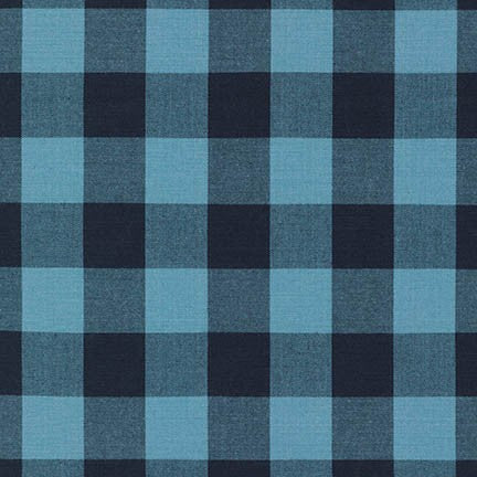 teal blue and black 1" check yard dyed woven cotton fabric

