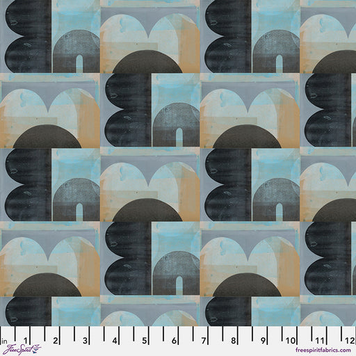 Patterned fabric with geometric shapes and a ruler for scale