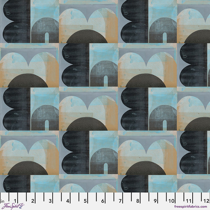Patterned fabric with geometric shapes and a ruler for scale