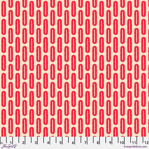 Red geometric pattern on a beige background with a ruler at the bottom.