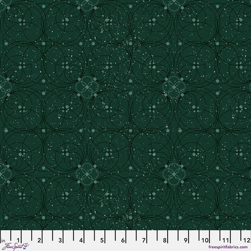 Dark green fabric with circular pattern and measurement scale at the bottom