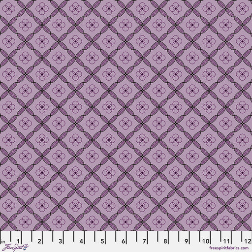 Fabric pattern with geometric design on a purple background