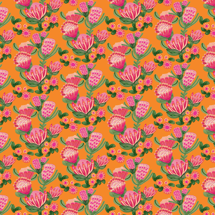 Paradise Blooms by Kristen Katz - Cascading Proteas in Tangerine