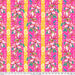 Floral pattern with pink and yellow stripes on a fabric swatch.