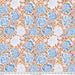 Patterned fabric with blue floral and geometric shapes on a checkered background