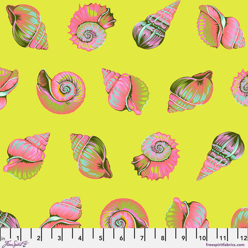 Colorful shell pattern on a yellow background