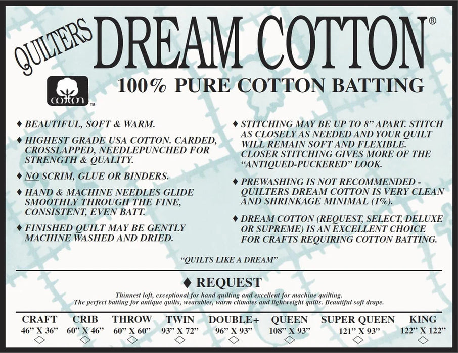 Dream Cotton Batting - Request Double+ Size - White
