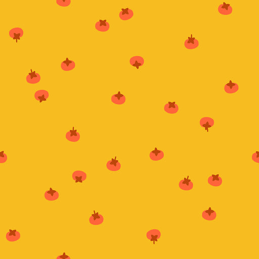Pattern of red tomatoes on a yellow background