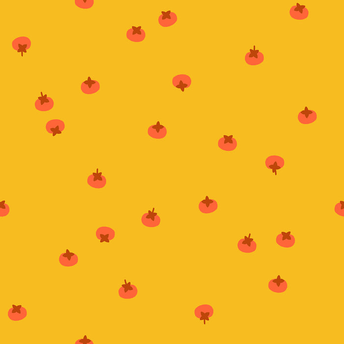 Pattern of red tomatoes on a yellow background