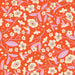 Floral pattern with flowers and birds on a red background