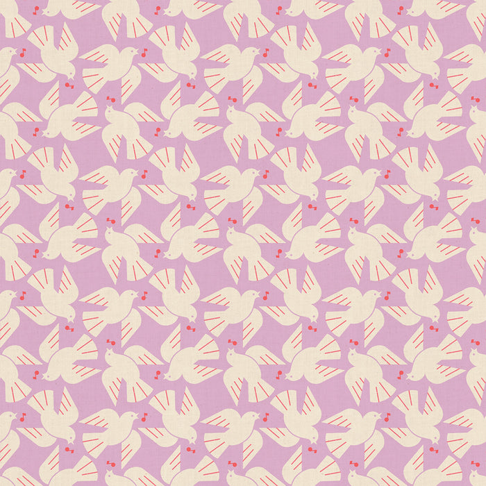 white doves on a purple background