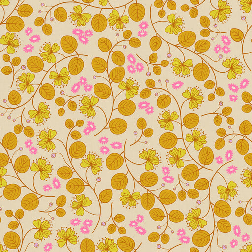Floral pattern with yellow and pink flowers on a beige background