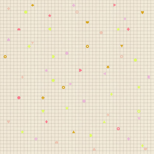 Colorful geometric shapes on a grid background