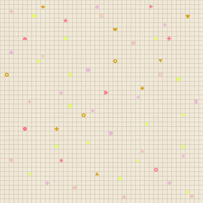 Colorful geometric shapes on a grid background