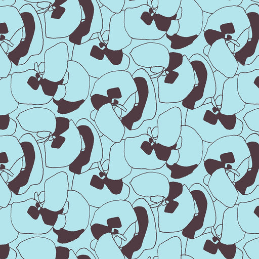 Pattern of blue and gray shapes on a pale blue background