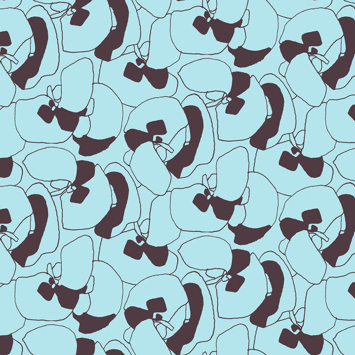 Pattern of blue and gray shapes on a pale blue background
