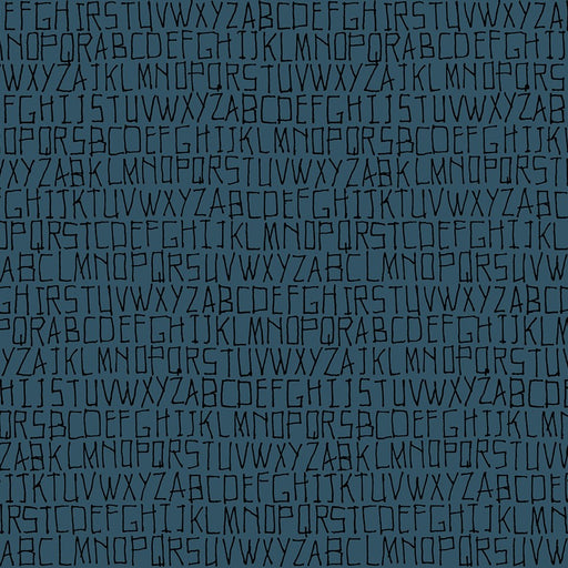 Repeating pattern of black letters on a blue background
