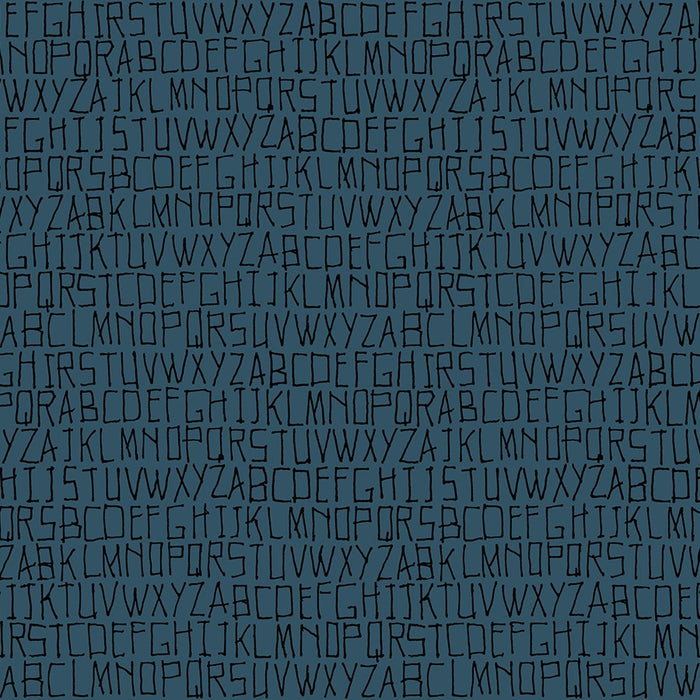 Repeating pattern of black letters on a blue background