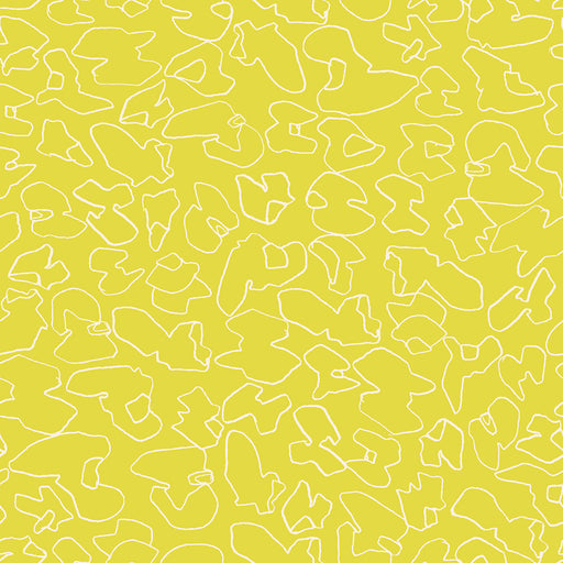 White abstract shapes on a yellow background