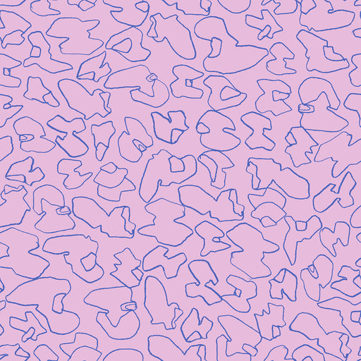 Repeating pattern of abstract shapes on a pink background