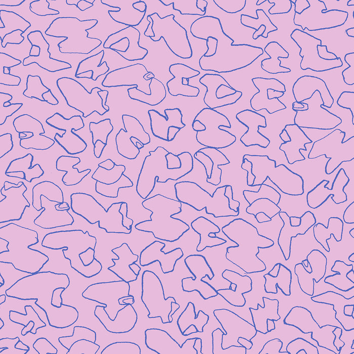 Repeating pattern of abstract shapes on a pink background