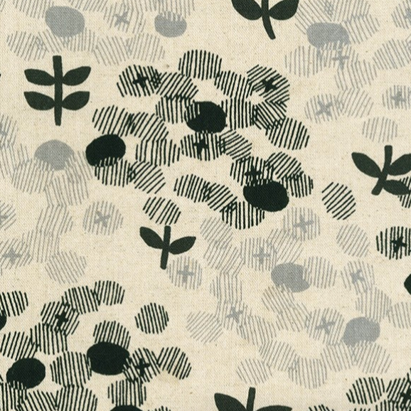 Robert Kaufman Cotton/Flax Prints - Posies in Natural and Black