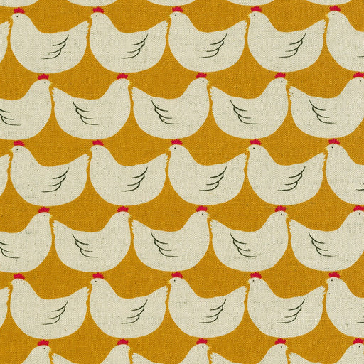 Robert Kaufman Cotton/Flax Prints - Chickens in Mustard